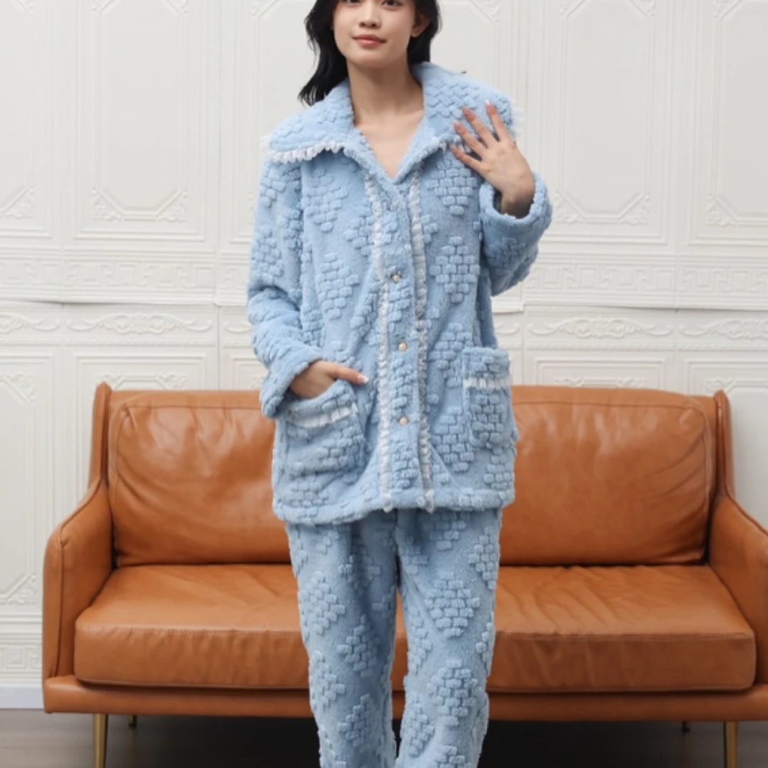 冬季舒棉绒睡衣女冬季套装女士舒棉绒睡衣毛绒家居服加厚保暖外穿