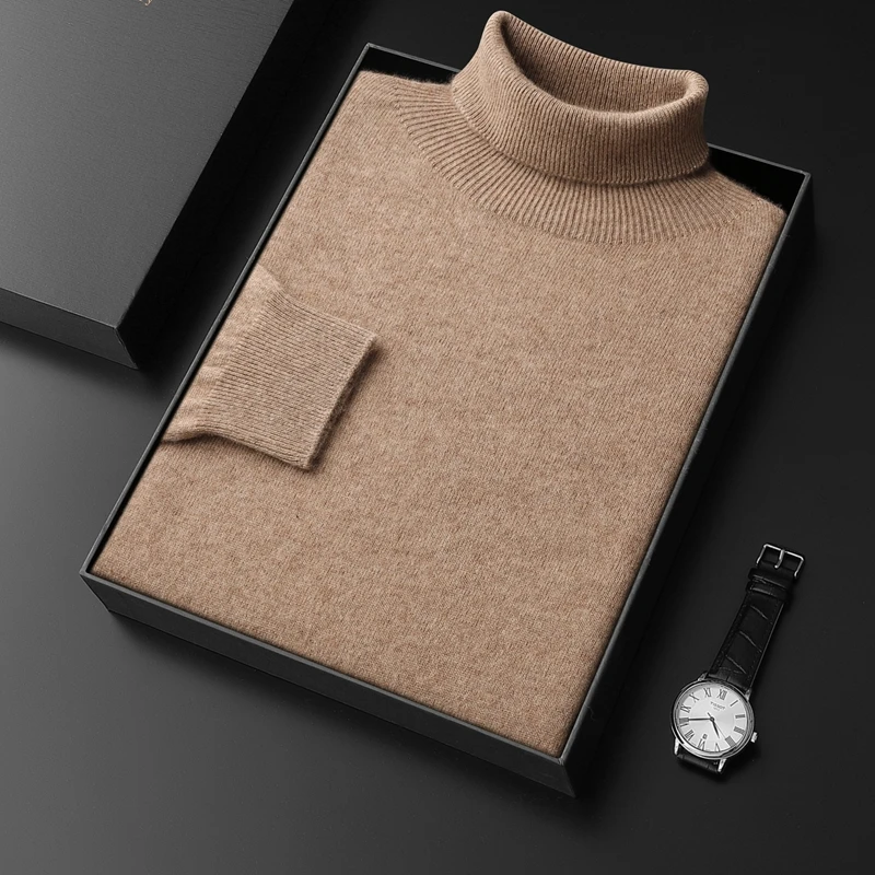 高端轻奢~100纯羊毛衫翻领男士针织打底修身时尚男士秋冬