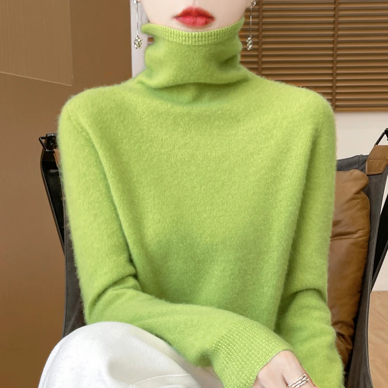 时尚高级感一线成衣100%纯羊毛堆堆领打底女士内搭高领百搭针织衫