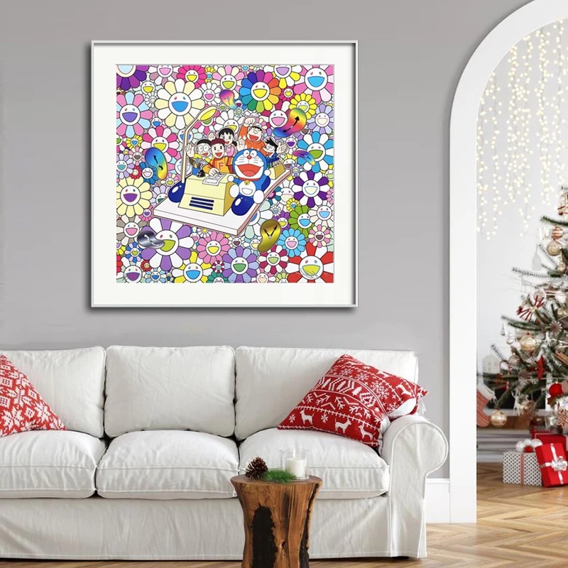 村上隆Murakami哆啦A梦时光机亲笔签名限量版画原包装挂画太阳花