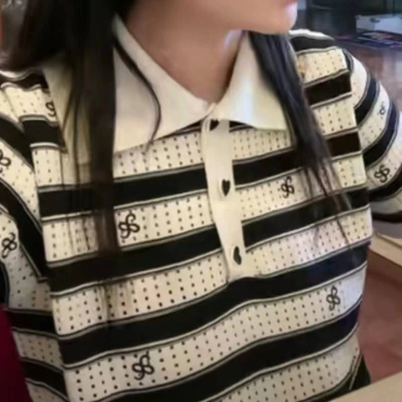 ananstudio夏季针织黑白条纹POLO领女士(连衣裙)NZLYQ-0011