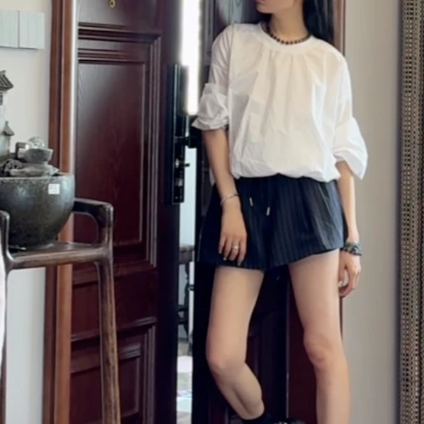 Ananstudio白色宽松长袖T恤