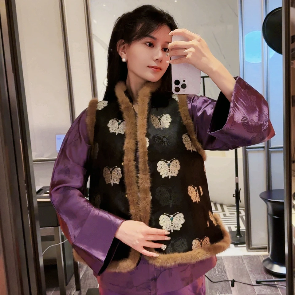 Ananstudio【酒醉蝴蝶新中式刺绣马甲】