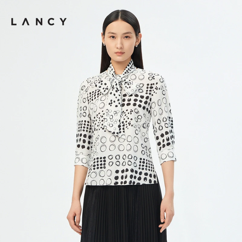 LANCY/朗姿【专柜同款】女装夏季飘带款印花衬衫