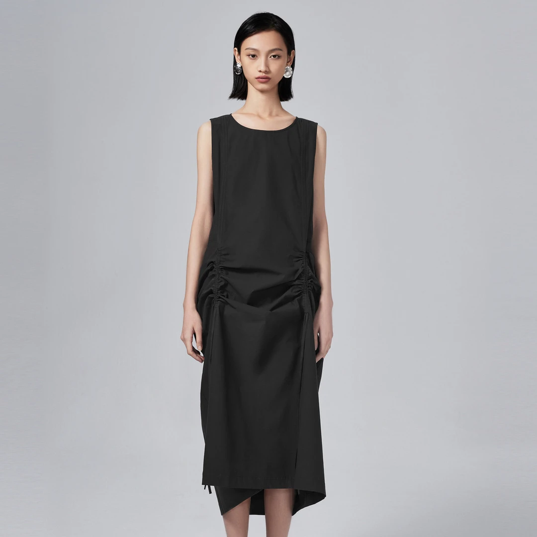 M.TSUBOMI/子苞米【专柜同款】夏款无袖连衣裙女圆领抽绳设计感宽松