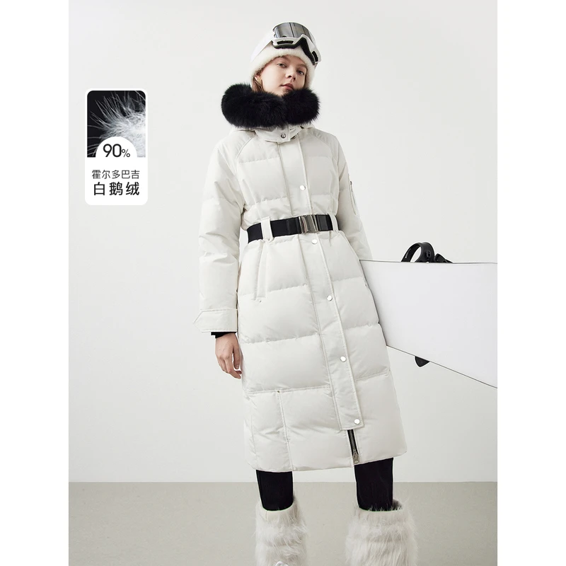 LANCY/朗姿【专柜同款】时尚户外女士加厚保暖过膝防风鹅绒羽绒服