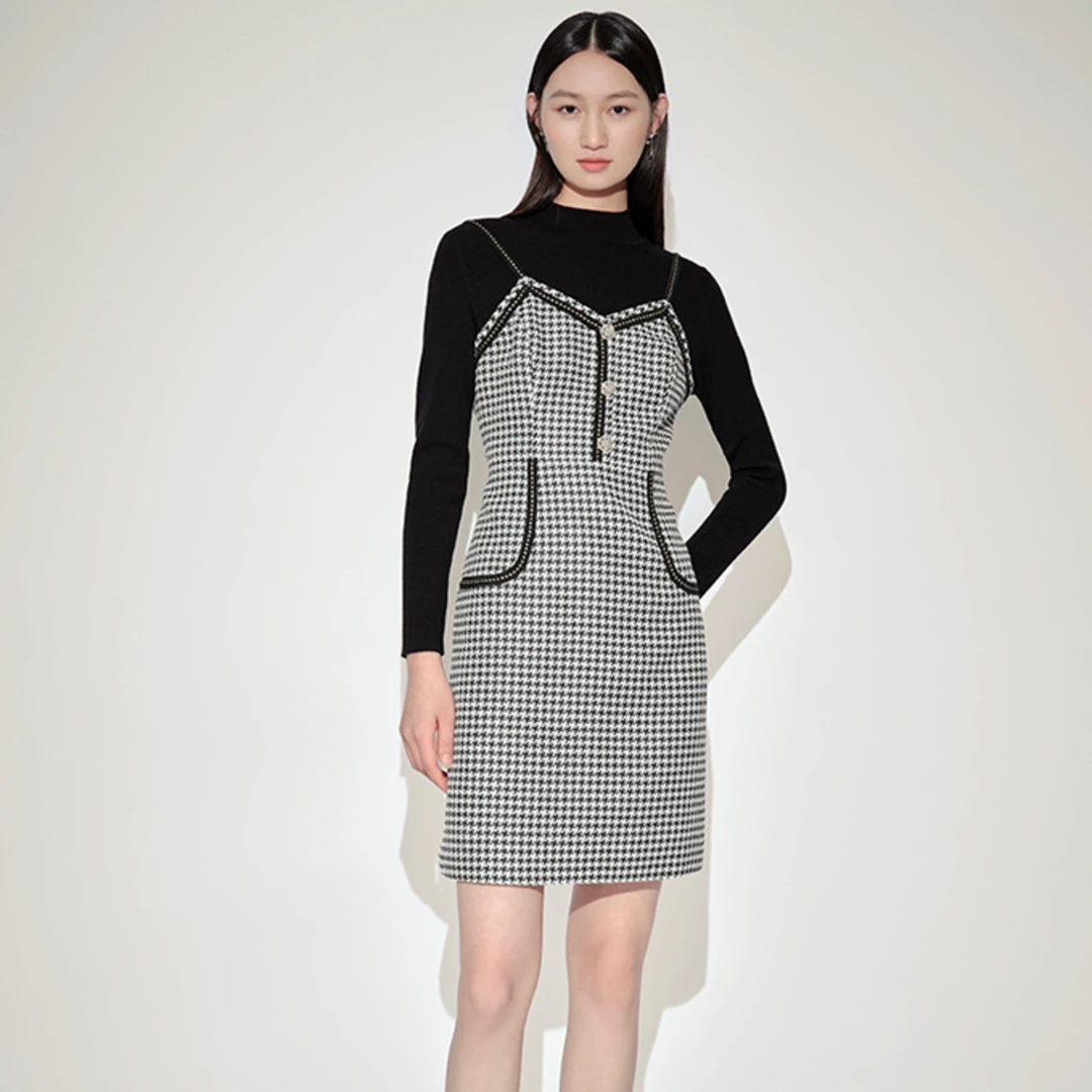 【晨晨甄选】LIMEFLARE/莱茵福莱尔格纹小香风连衣裙LMCDOAWOPP02