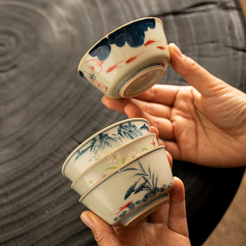 shiluqing/十路青纯手绘陶瓷主人杯单杯仿古茶盏品茗杯茶杯普洱杯