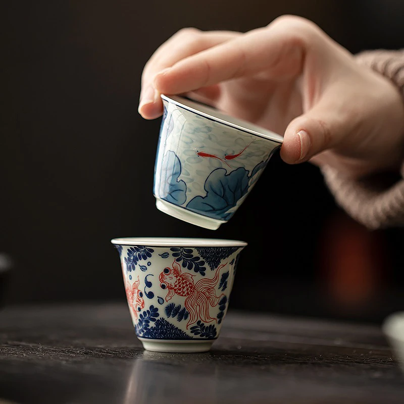 shiluqing/十路青陶瓷青花中式复古会客专用小茶杯个人主人杯