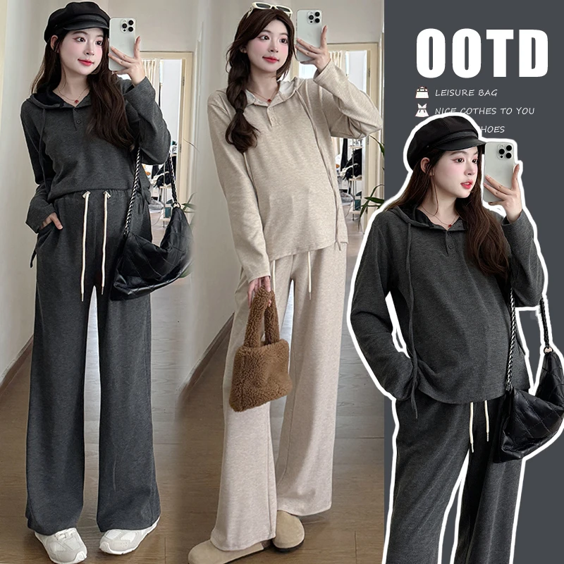 秋冬2024秋季新品时尚长袖休闲慵懒风连帽上衣阔腿裤秋冬宽松套装