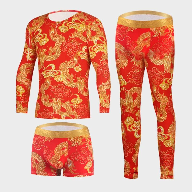 【龙图腾三件套】保暖内衣男士加绒套装秋衣秋裤男薄款打底衫秋冬
