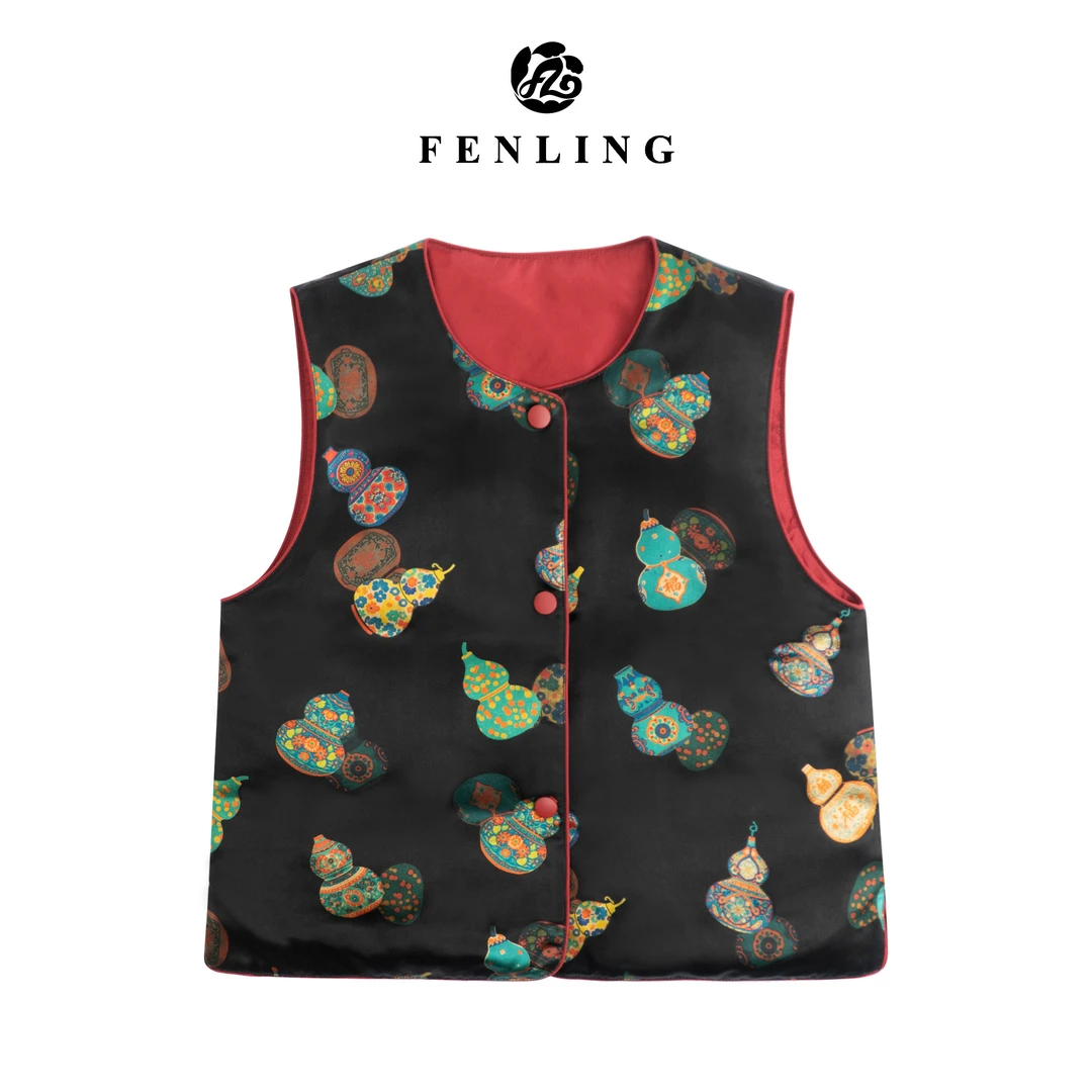 芬领-吉瑞福禄-新国风桑蚕丝50姆米皮子料白鹅绒马甲BX1296