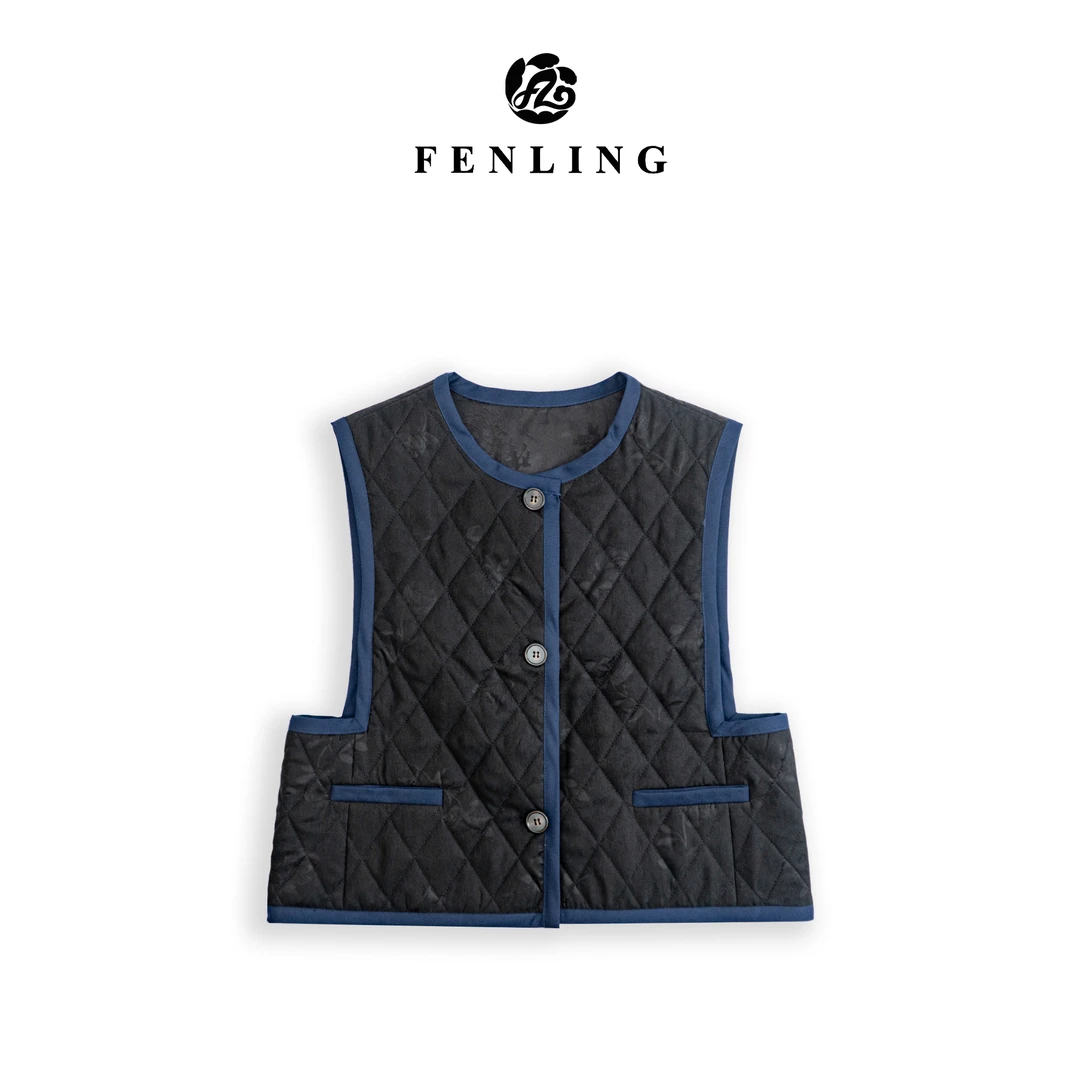 芬领-南初-桑蚕丝香云纱绫罗短款马甲（2024）修身百搭BX1177