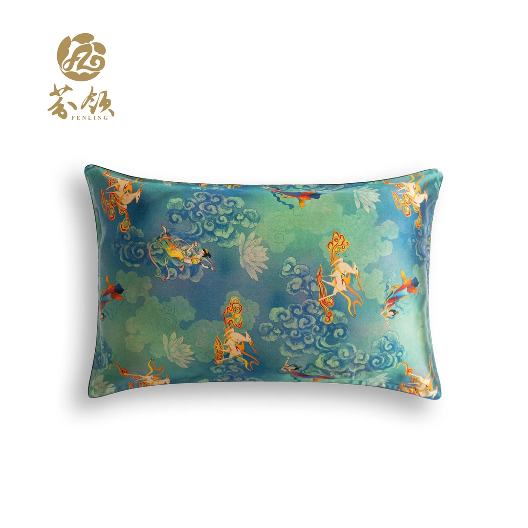 芬领-敦煌九色鹿-桑蚕丝香云纱50姆皮子料单枕套46cm*74cM CD287