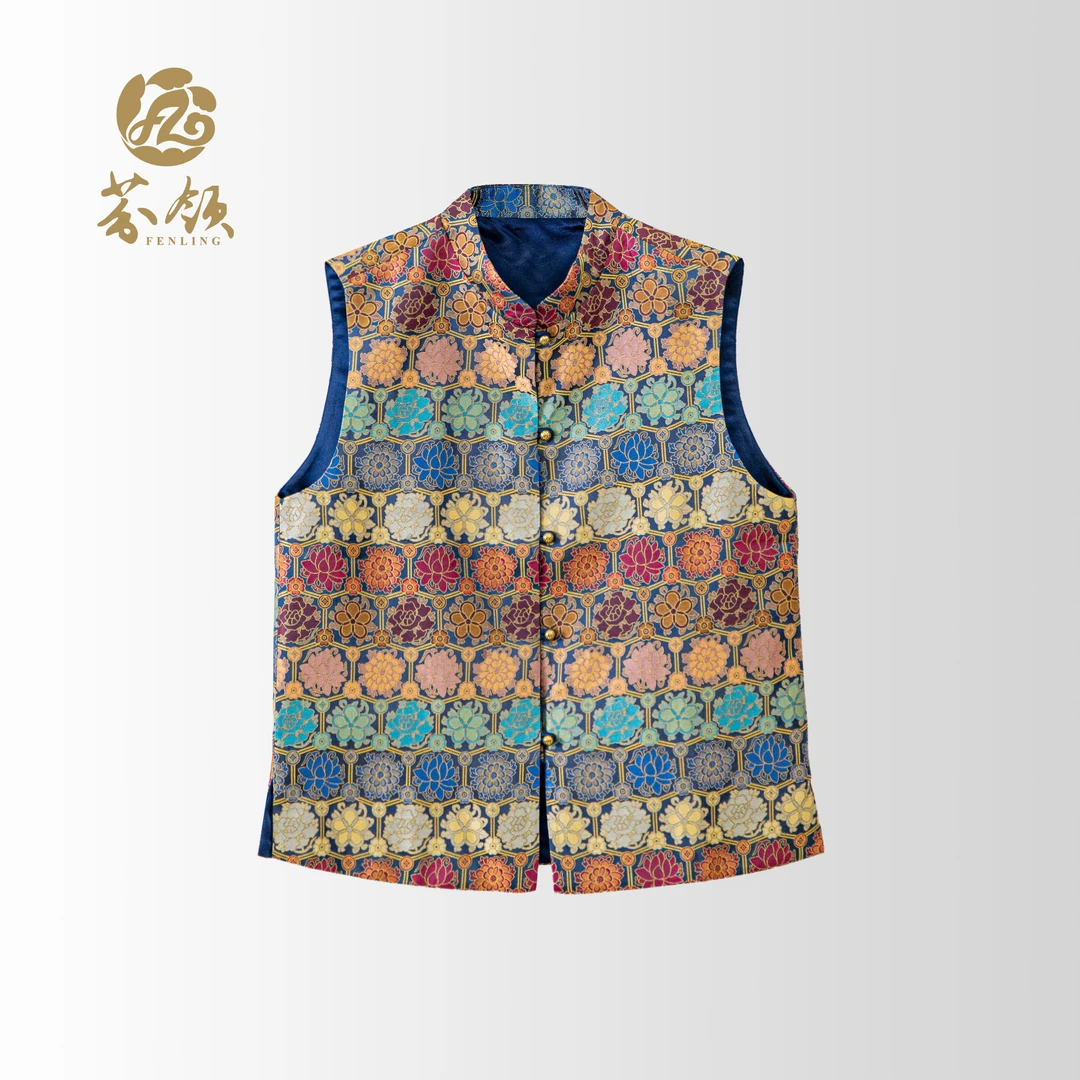 芬领-宝相花纹-新中式桑蚕丝宋锦40姆马甲幻彩外套BX714-716