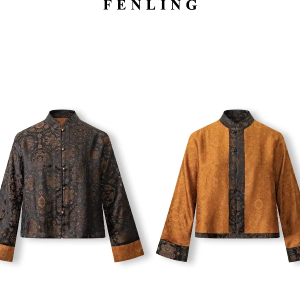 芬领-织锦满福-香云纱重磅双穿织锦缎国风圆领长袖外套WT12-WT13