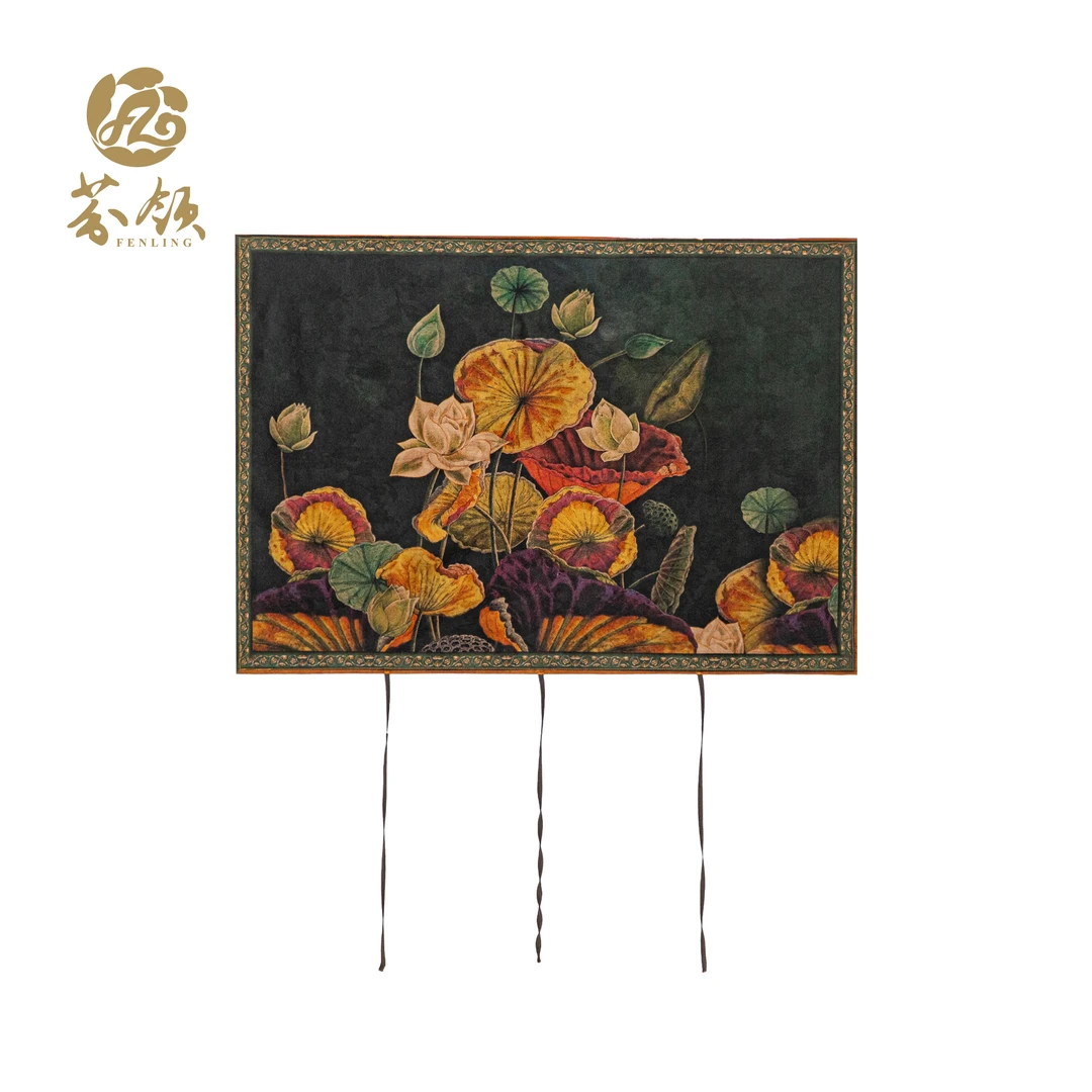 芬领-荷塘满池-新中式桑蚕丝香云纱30姆米52*77cm枕巾 Z344