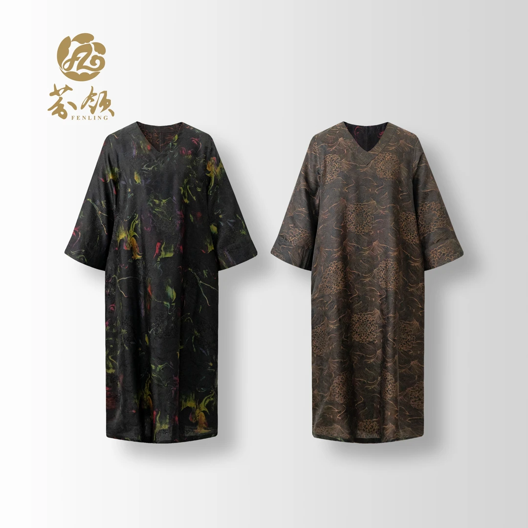 芬领-彩霞-桑蚕丝香云纱老料休闲缎夏季双穿连衣裙SY1626-SY1628