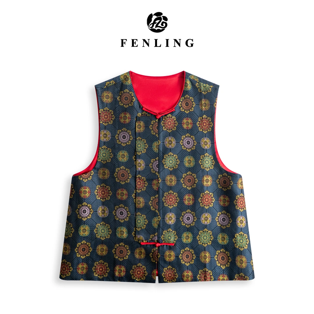 芬领-敦煌藻井纹-非遗桑蚕丝老宋锦40姆米提花马甲BX1378-BX1380