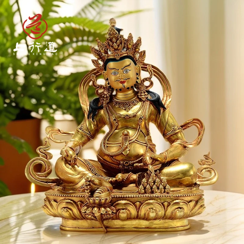 上行道摆件【占巴拉铜像】藏拉色波复刻手工铜鎏金雕花黄财申造像