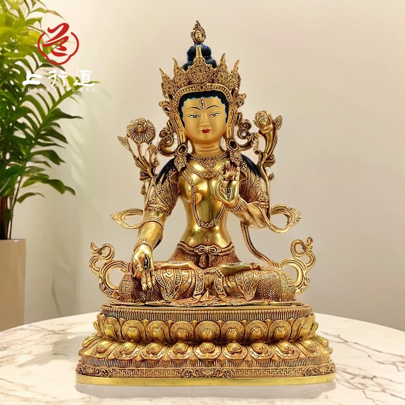 上行道摆件【白度母铜像】铜鎏金复刻雕花工艺造像藏传民族家居装饰