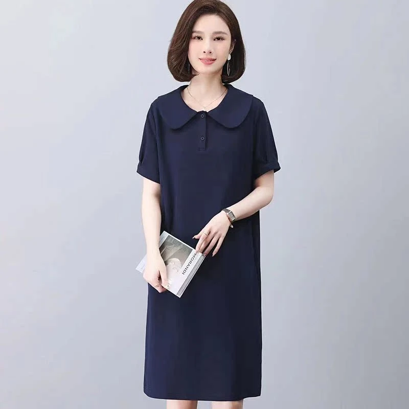 A-2537休闲连衣裙女夏季新款韩版宽松遮肉显瘦气质中长款裙子