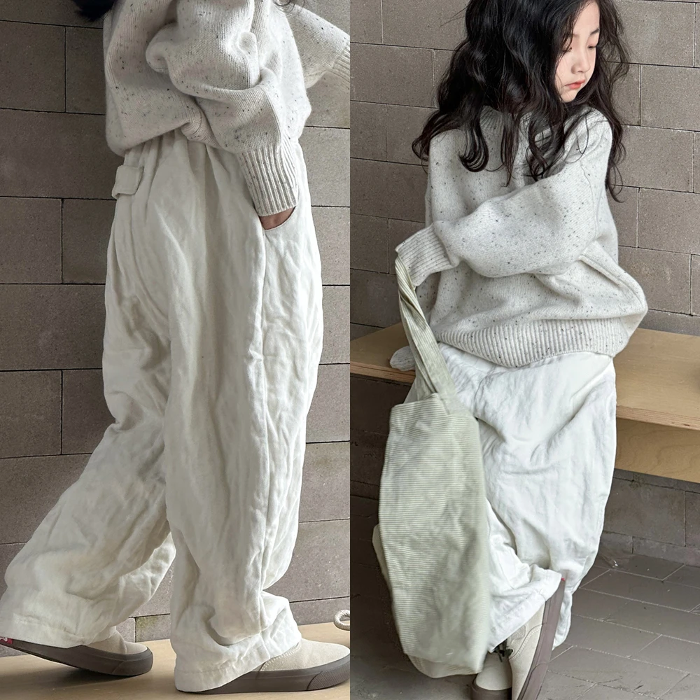 女童裤子2023秋冬新款中大童宽松直筒丝绒裤百搭加绒休闲XD232218