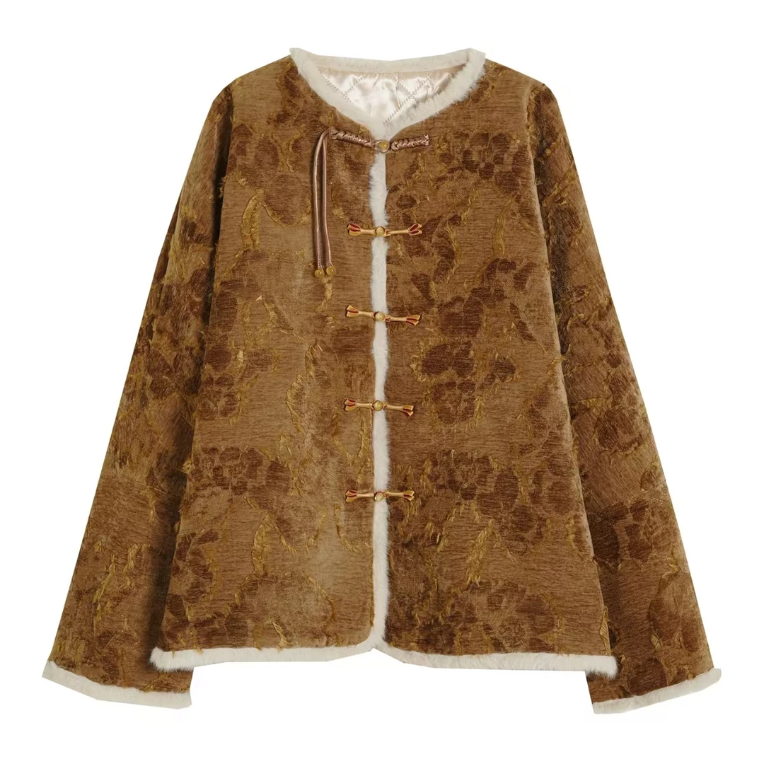 大码新中式国风夹棉加厚外套女冬2024新款复古重工上衣高级感穿搭