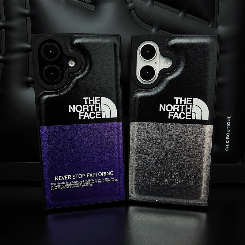 潮牌皮质北面适用苹果16promax/15pro/14手机壳iphone12/13男款11