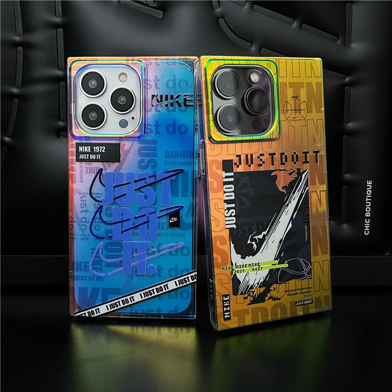 潮牌方形镭射NK适用于苹果15pro/14/13/12promax手机壳iphone16男