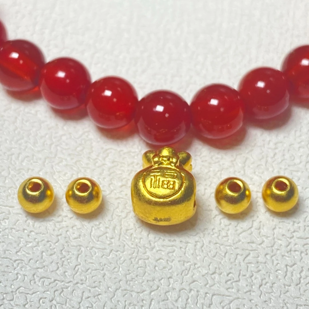 足金999福袋搭卡4古法4颗编好红 玛 瑙手串@@A202