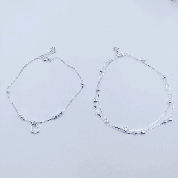 足银脚链 足银990 爱心和爱心双层脚链 时尚简约款脚链 D87