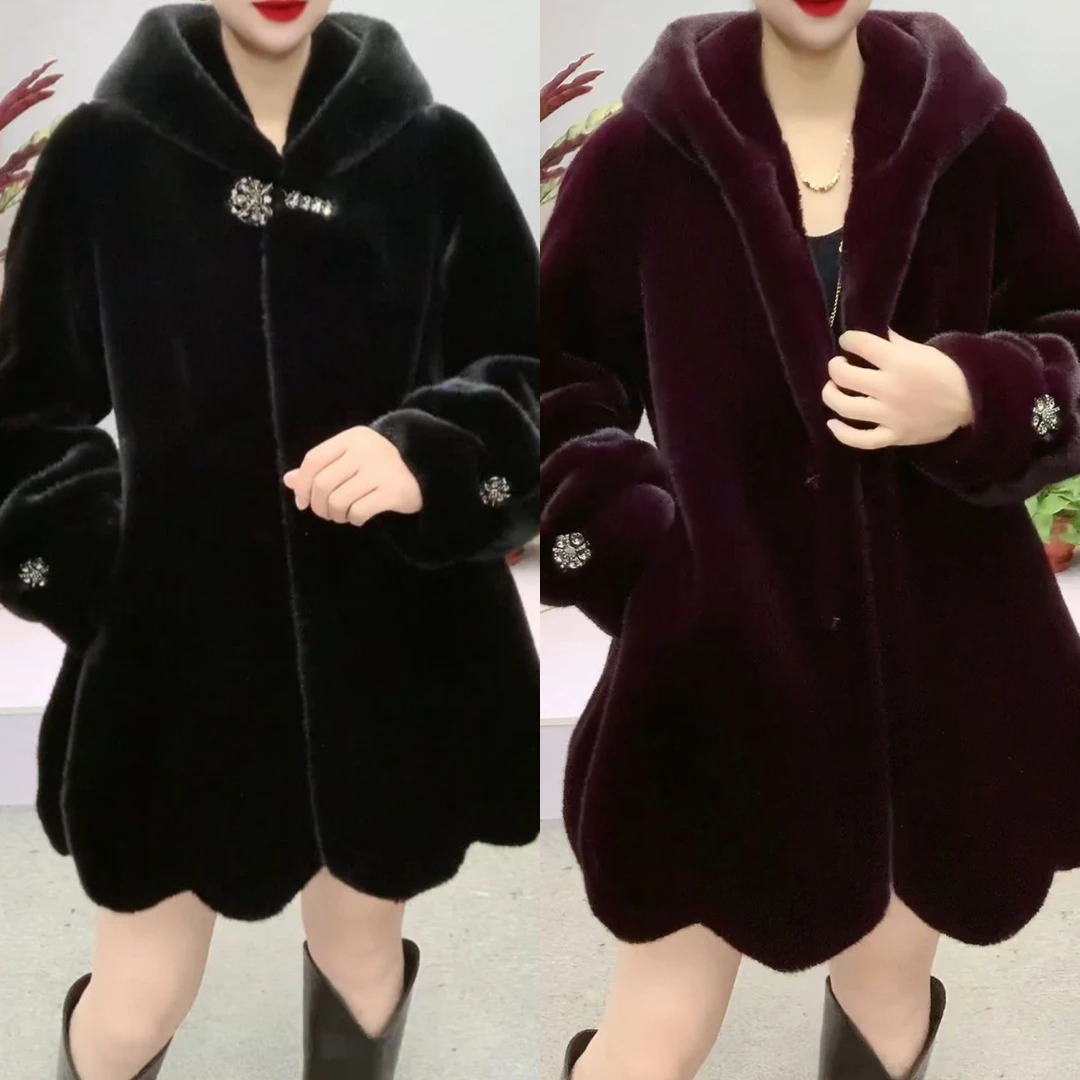 2025冬季新款高档六浪仿皮草大衣女时尚大码仿水貂绒皮毛一体外套