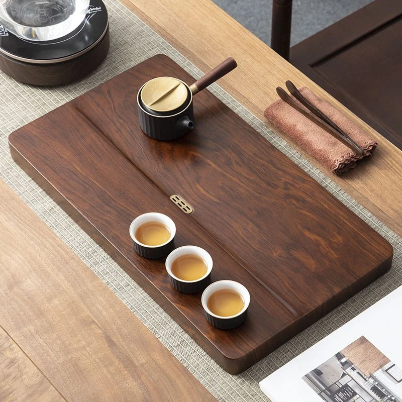 整块高端茶盘实木家用排水小型干泡茶台办公室茶海简易功夫花梨纹