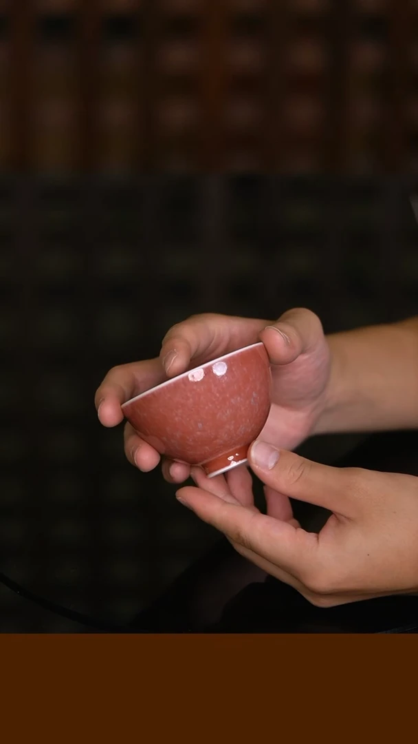 【闪购商品】杯景雅柴窑   柴窑豇豆红鸡心杯