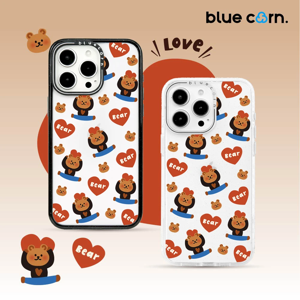 Bluecorn满铺比心小熊适用苹果iPhone16/15/14/Pro/Max磁吸手机壳
