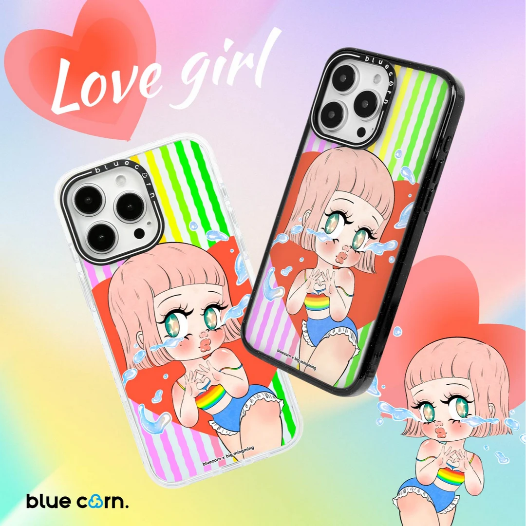 Bluecorn联名Big明明比心女孩适用于iPhone16/15/14磁吸手机壳