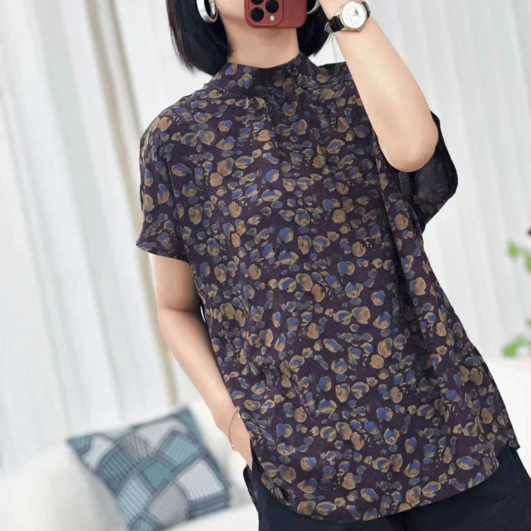 2024夏季新款显瘦百搭碎花宽松气质显瘦圆领百搭小衫上衣女708