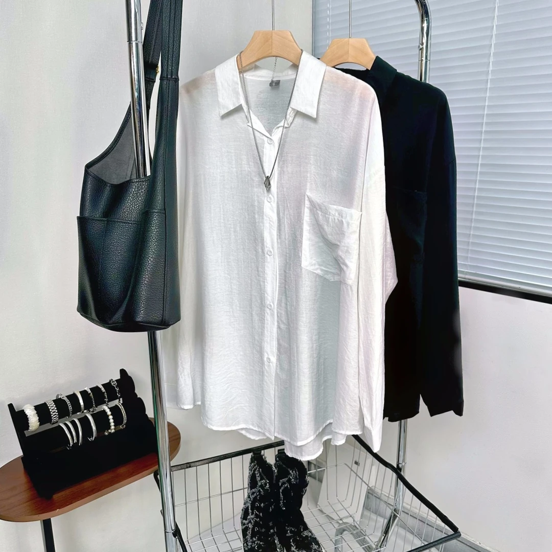 芊芊【尤莱特】大码夏季清新男友风廓形长袖衬衫防晒衣宽松50188