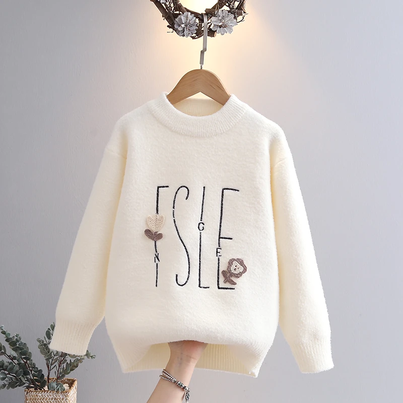 女童毛衣冬装2024新款儿童秋冬款水貂绒中大童针织打底衫冬季上衣