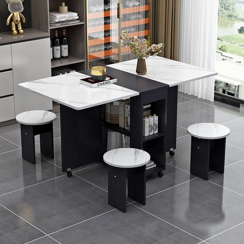 折叠餐桌家用小户型多功能一桌四椅长方形可移动折叠简易吃饭桌子