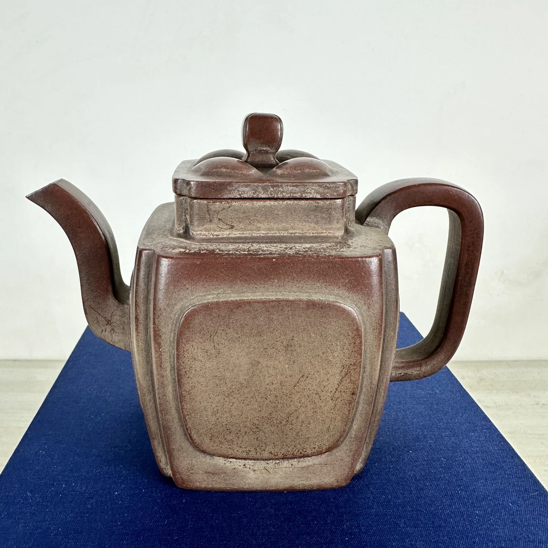 回流四方抽角紫砂壶300c长14厘米直径8厘米高11厘米红泥独孔出水