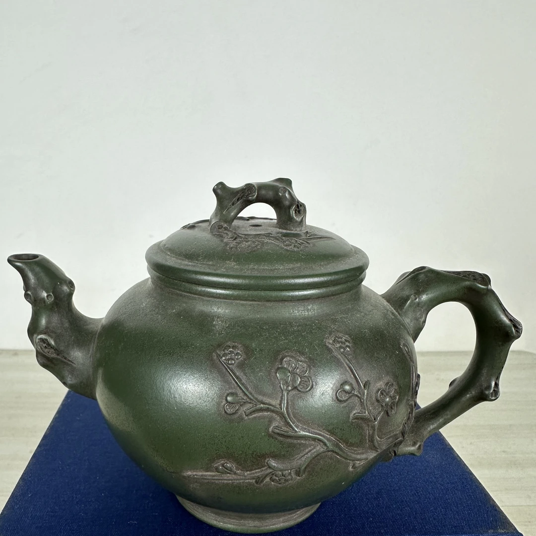 绿泥报春紫砂壶400c长16厘米直径9厘米高12厘米绿泥全手工9孔出水