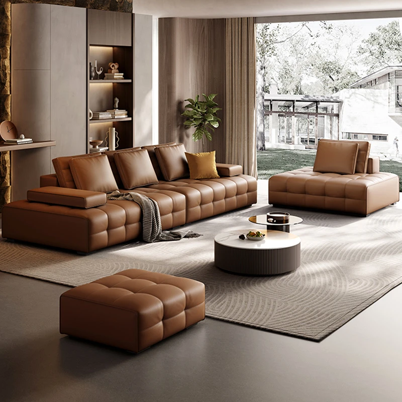 轻奢客厅豆腐块家用创意沙发小户型极简设计直排皮艺沙发