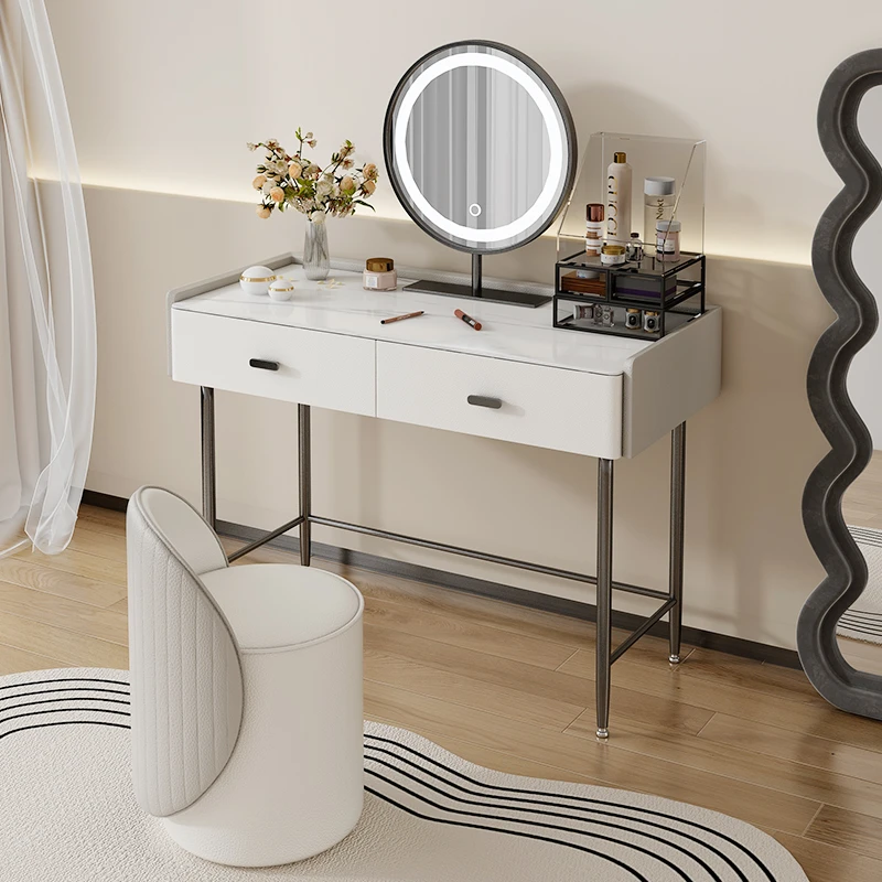 现代轻奢极简奶油风梳妆台简约化妆桌小户型实木梳妆柜化妆台