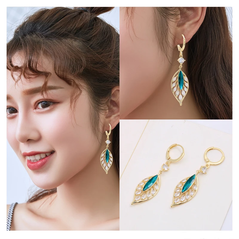 铜合金羽毛耳饰 闪耀锆羽毛耳扣轻奢高级感时尚气质耳环耳饰