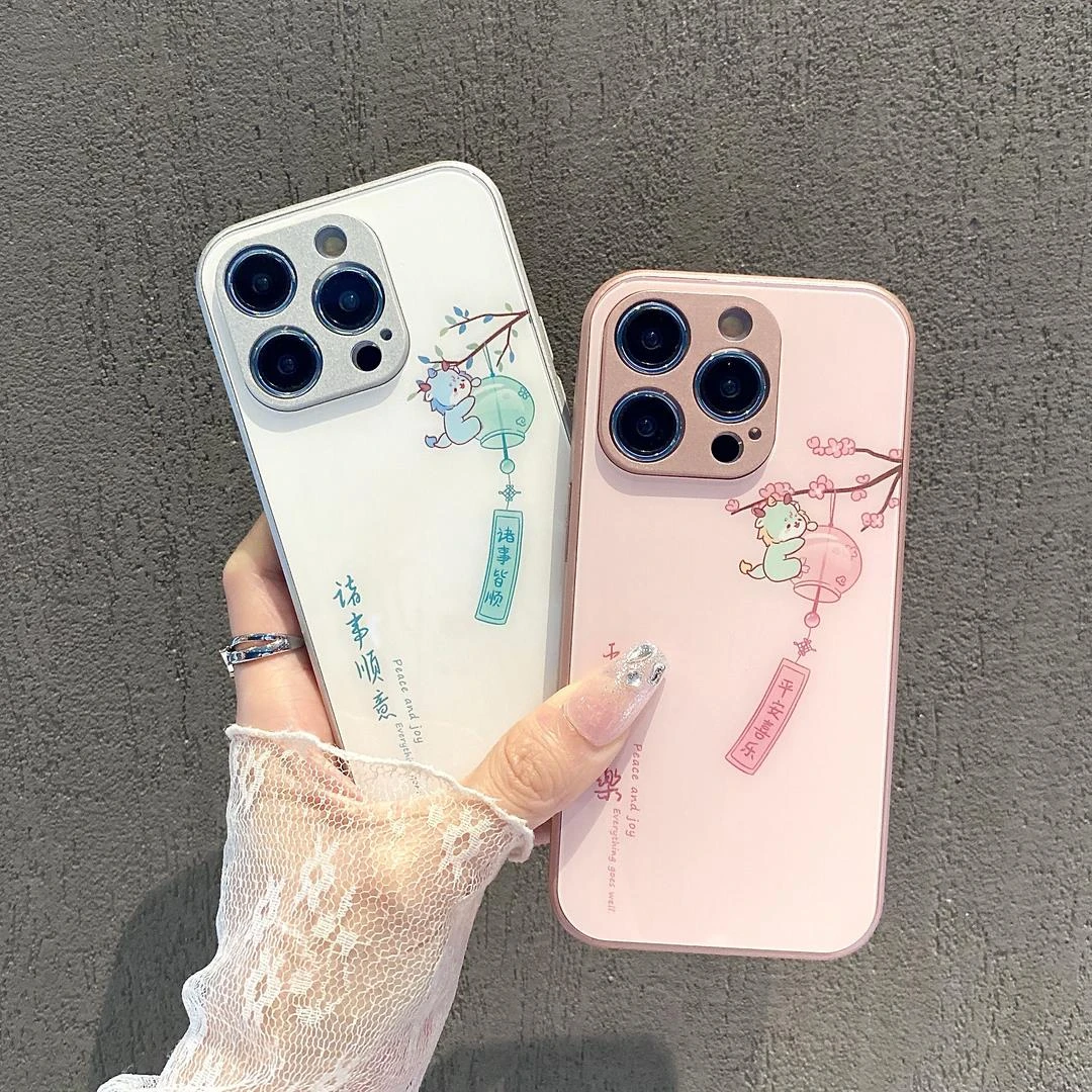 平安适配苹果/小米/oppo/vivo/华为/荣耀手机壳玻璃女新款文字潮