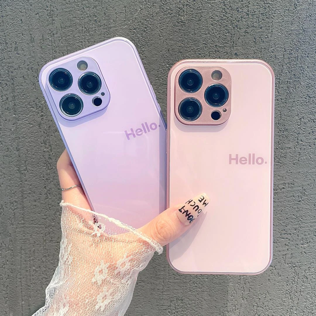 适配苹果/OPPO/VIVO/荣耀/华为/小米玻璃手机壳简约hello字母网红