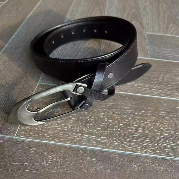 Y/OFFICIAL  进口头层牛皮古欧棕黑做旧定制扣头皮带腰带