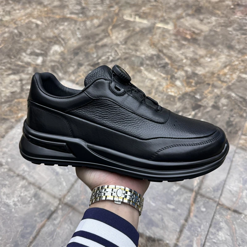 广州真皮男鞋秋季新款头层牛皮厚底高级感潮鞋男士百搭时尚休闲鞋